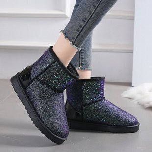 雪地靴女款学生韩版加厚短筒靴子女士新款亮片雪地棉鞋保暖雪地鞋