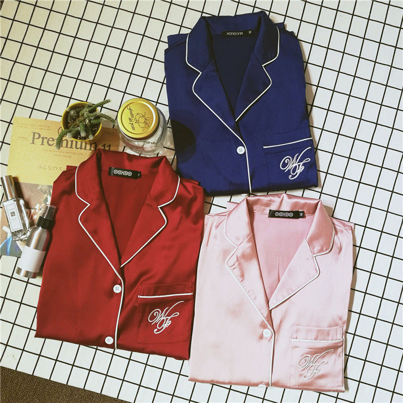 家居服套装刺绣真丝质感晨袍
