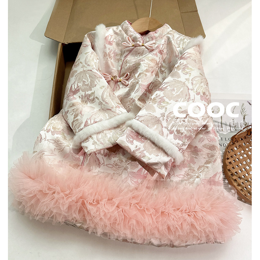 2025秋冬女童粉色拜年服旗袍小女孩洋气蛋糕裙盘扣新中式连衣裙,童装/婴儿装/亲子装,旗袍,淘宝优惠券,粉丝福利购,淘宝优惠卷
