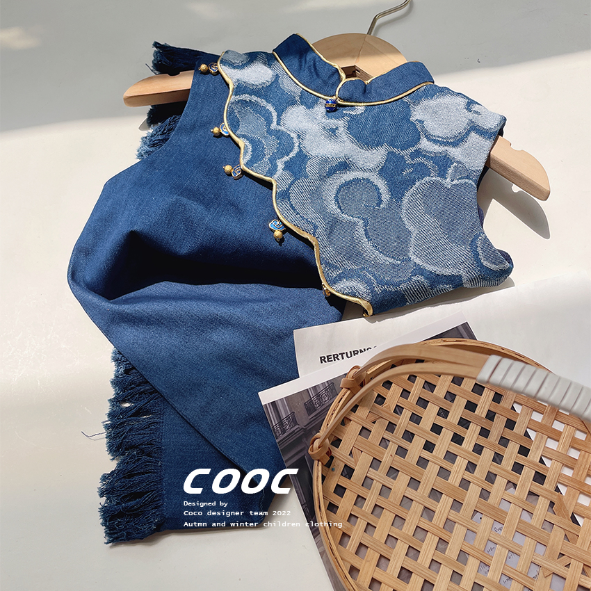 24春夏新款儿童旗袍女童牛仔