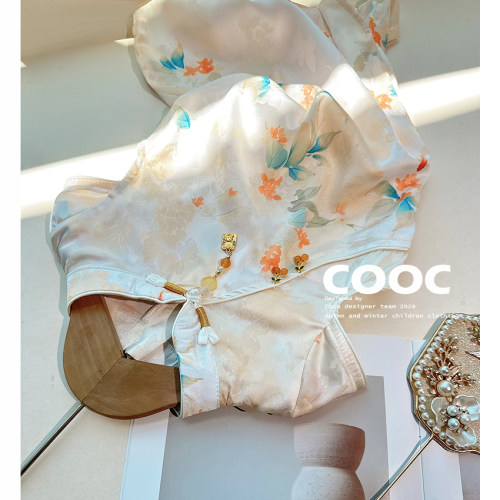 2026夏新款女童缎面碎花旗袍