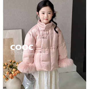 2025秋冬女童白鸭绒羽绒外套拜年服小女孩洋气狐狸毛外套加厚保暖