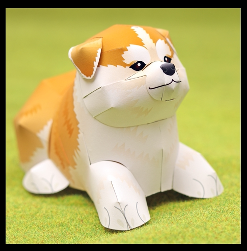 儿童益智diy立体手工制作仿真小动物秋田犬宠物狗3d纸质模型玩具