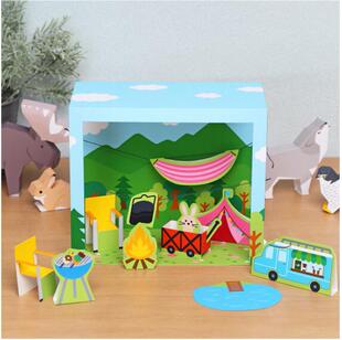 儿童益智DIY立体手工制作卡通森林郊外野餐小场景3D纸质模型玩具