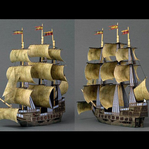 手工制作古代帆船海盗船3D纸模型