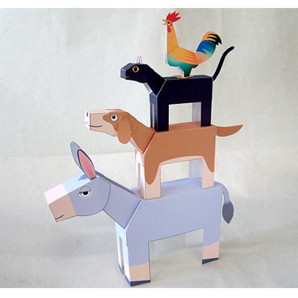儿童益智diy手工制作卡通农场小动物驴大公鸡小狗小猫3d纸质模型