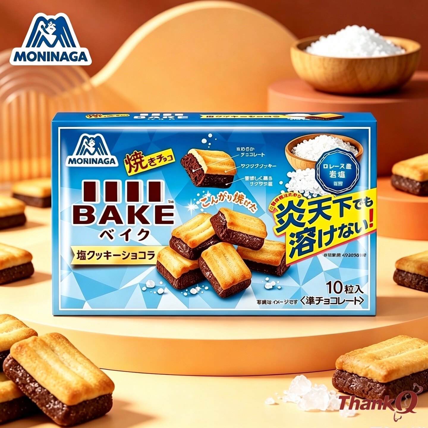 日本进口零食森永BAKE岩盐味曲奇烤巧克力烧小方块夹心熔岩小点心