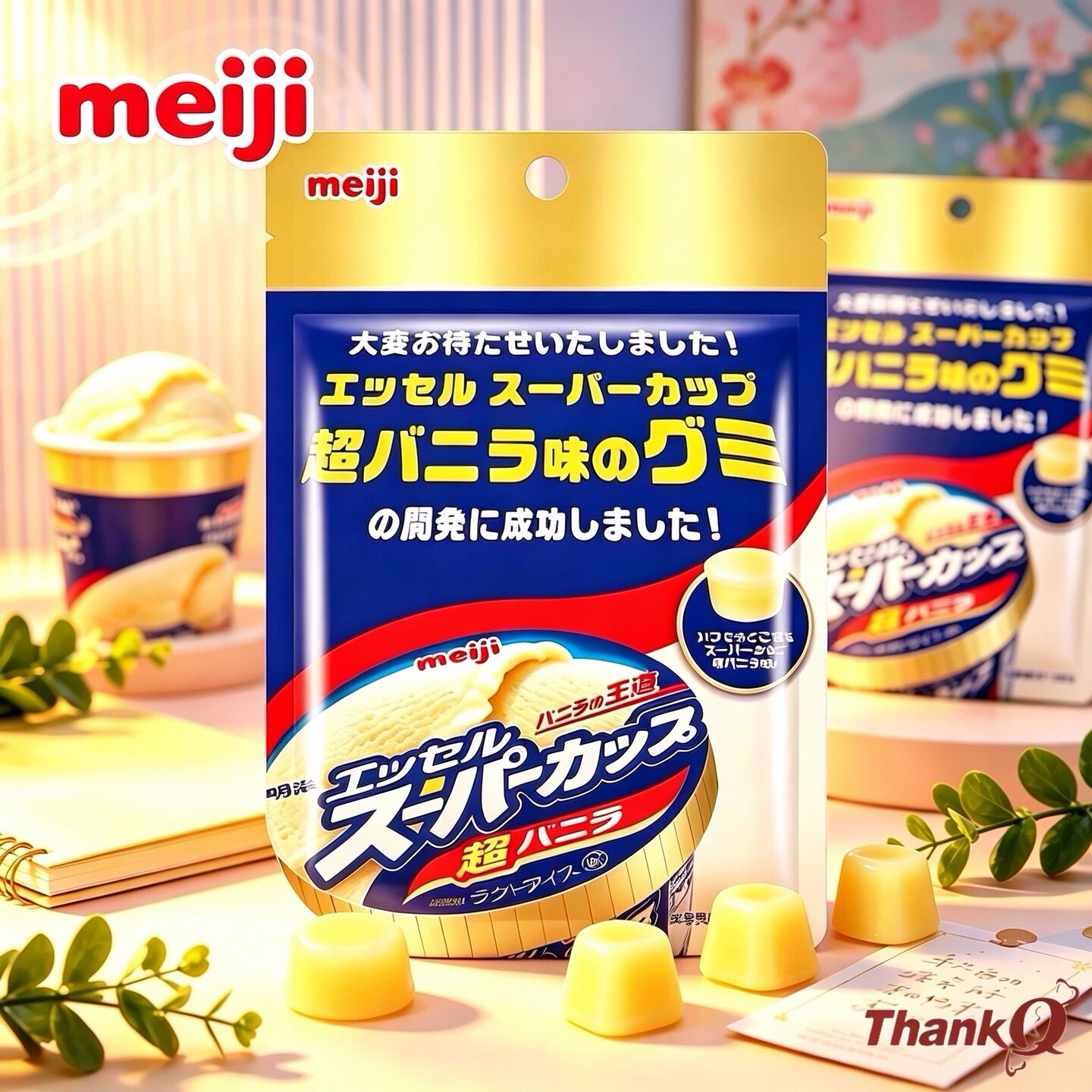 新品日本进口零食Meiji明治超级杯造型香草冰淇淋软糖雪糕味糖果