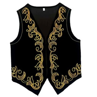 新款新疆舞蹈舞台表演维吾尔族刺绣金丝绒男女马甲背心民族风坎肩