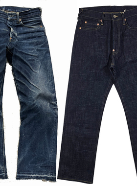 KSD011 自制18OZ indigo X khaki 中高腰直筒宽松 重磅养牛牛仔裤