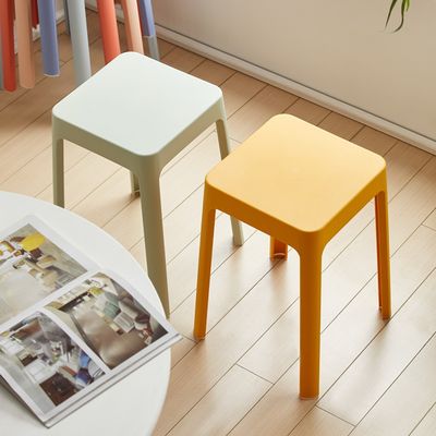 加厚塑料凳子家用客厅餐桌凳可摞叠简约方凳成人彩色马卡龙高凳子