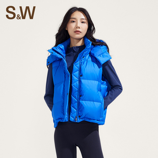 SW速惟秋冬新款可拆卸连帽防风立领轻薄羽绒服马甲加厚保暖外套女