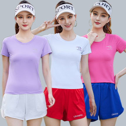 夏季男女同款跳操舞蹈衣健身广场舞跑步晨练服修身速干瑜伽服短袖