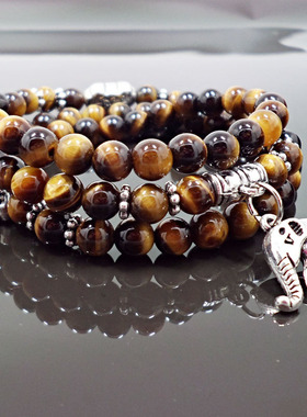 S466欧美水晶虎眼石手链手饰复古多层大象虎眼石吊坠手串义乌饰品