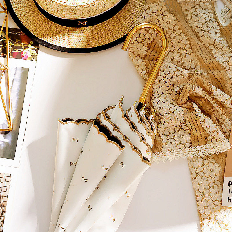 蕾丝刺绣长柄伞超轻雨伞防晒防紫外线女遮阳伞晴雨两用黑胶太阳伞