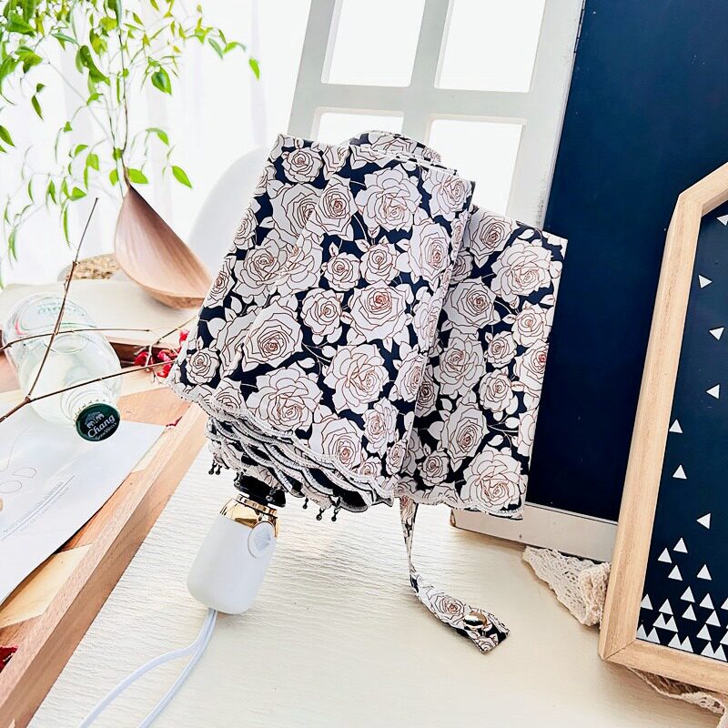 日系蕾丝刺绣全自动雨伞折叠防晒黑胶太阳伞防紫外线女两用遮阳伞