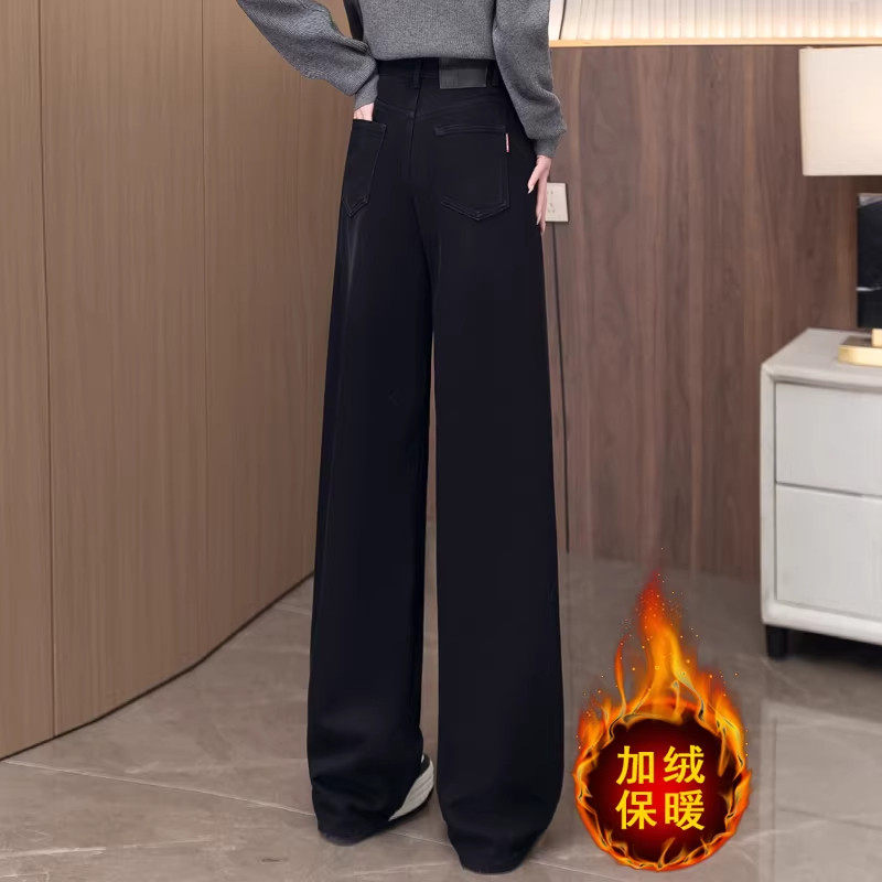 窄版加绒阔腿牛仔裤女冬季2025新款高腰宽松显瘦复古加厚直筒裤子,女装/女士精品,大码裤装,淘宝优惠券,粉丝福利购,淘宝优惠卷