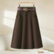 2025咖色毛呢百褶裙半身裙女秋冬今年流行冬裙高腰超好看a字裙子
