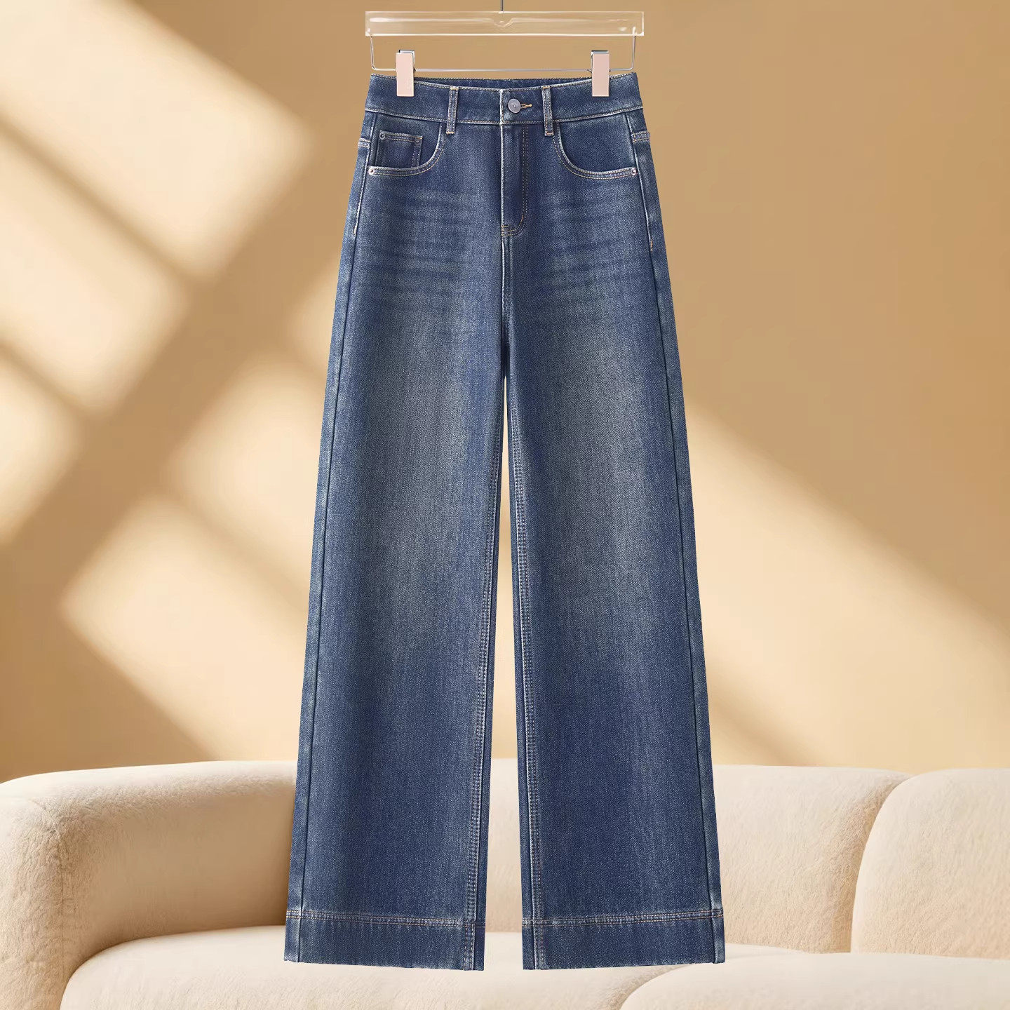 窄版复古阔腿牛仔裤女秋冬季2025新款高腰宽松显瘦加绒休闲直筒裤,女装/女士精品,大码裤装,淘宝优惠券,粉丝福利购,淘宝优惠卷