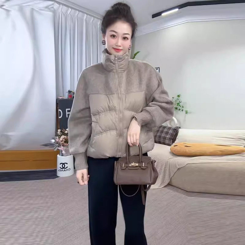 短款毛呢拼接羽绒棉衣女2025冬季新款洋气质显瘦保暖立领棉服外套,女装/女士精品,大码棉服,淘宝优惠券,粉丝福利购,淘宝优惠卷