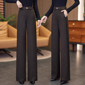 阔腿裤 女秋冬2025新款 高腰垂感显瘦休闲直筒西装 醋酸羊毛呢窄版 裤