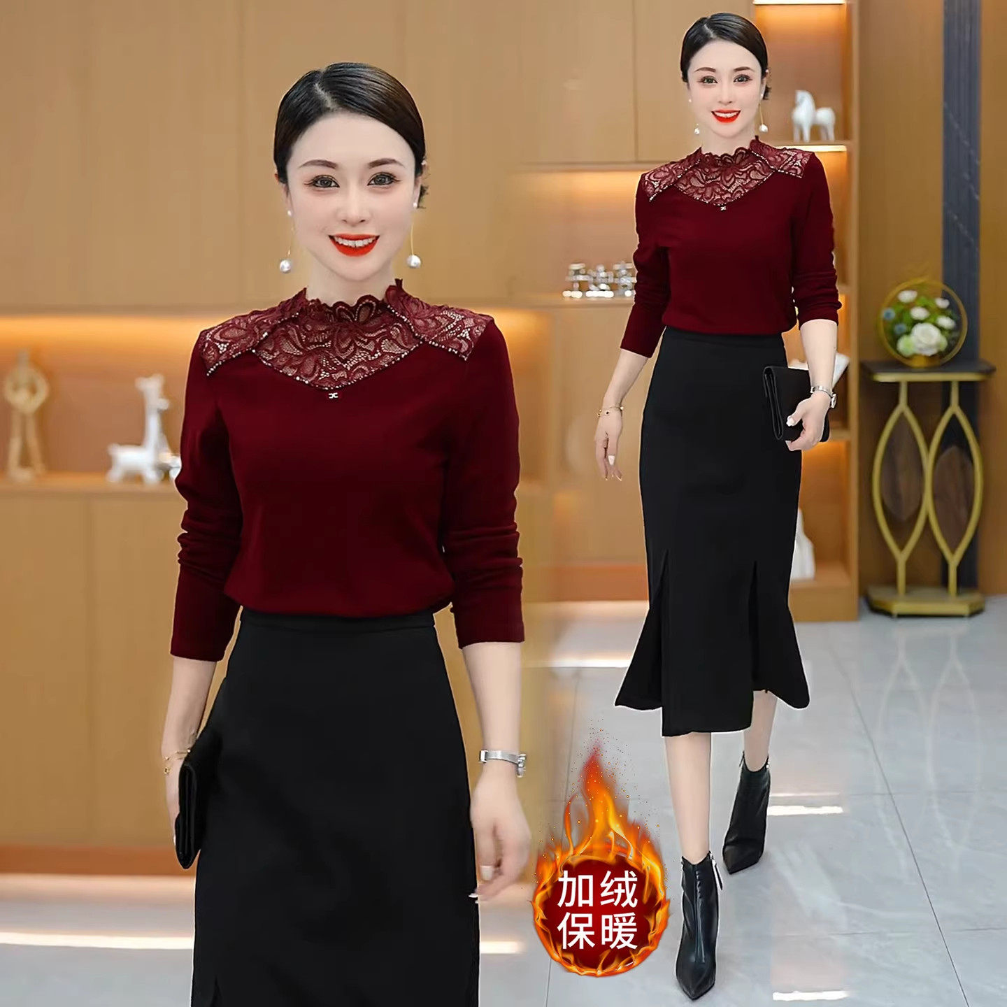 洋气时尚半高领蕾丝拼接打底衫女2025秋冬新款修身显瘦内搭上衣潮,女装/女士精品,大码内搭,淘宝优惠券,粉丝福利购,淘宝优惠卷