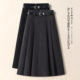 黑色毛呢半身裙女秋冬2025新款 高腰百搭设计感显瘦中长a字百褶裙