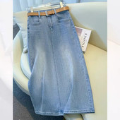 牛仔裙蓝色半身裙女春秋2026新款 复古高腰包臀裙显瘦直筒a字裙子