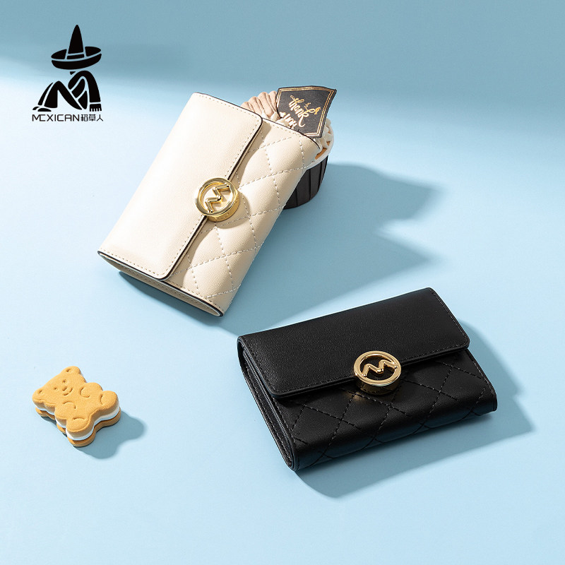 稻草人真皮钱包女士2024新款夏软皮短款零钱包女学生小巧精致皮夹