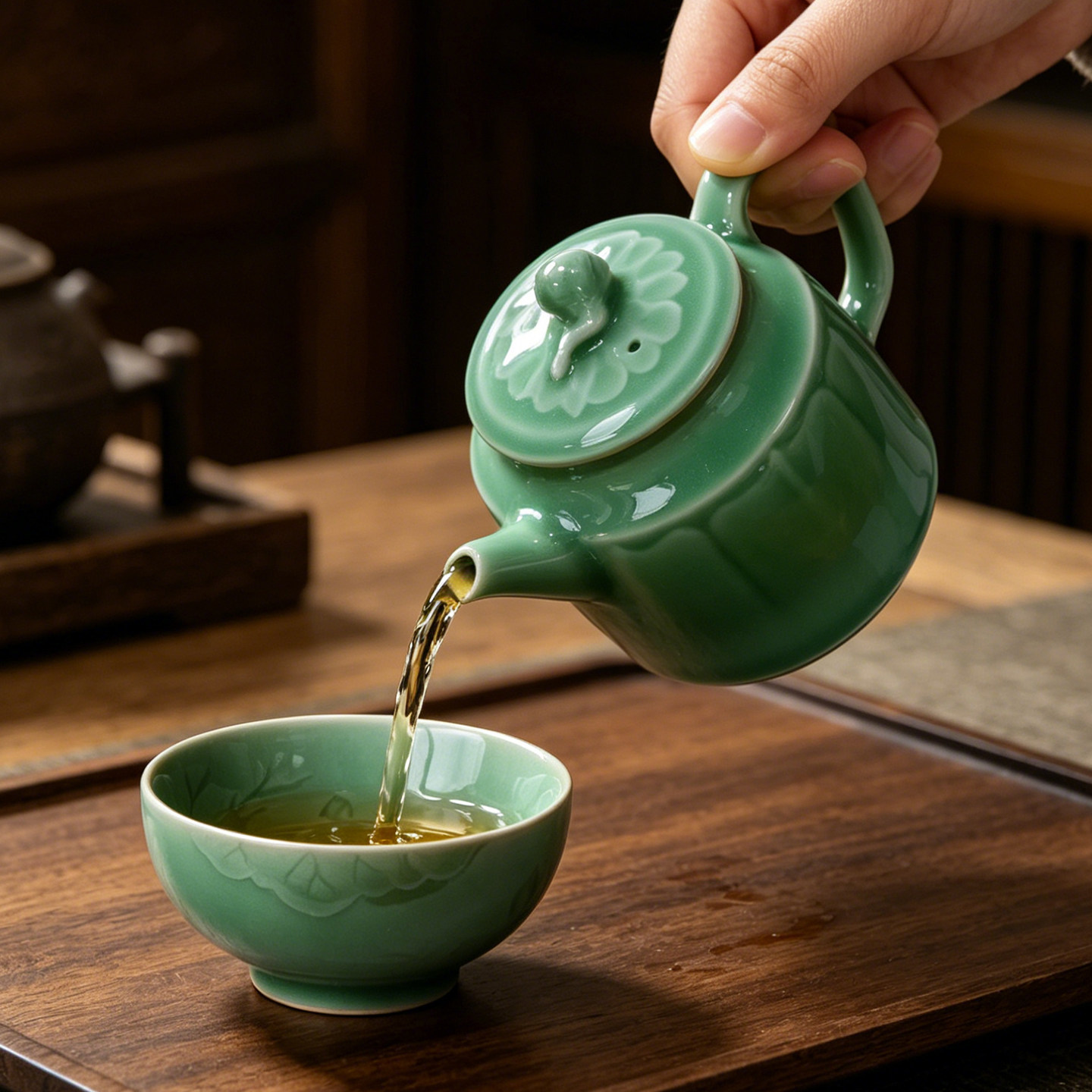 龙泉青瓷复古功夫茶具莲花中式茶壶茶杯客厅家用会客喝茶茶具套装