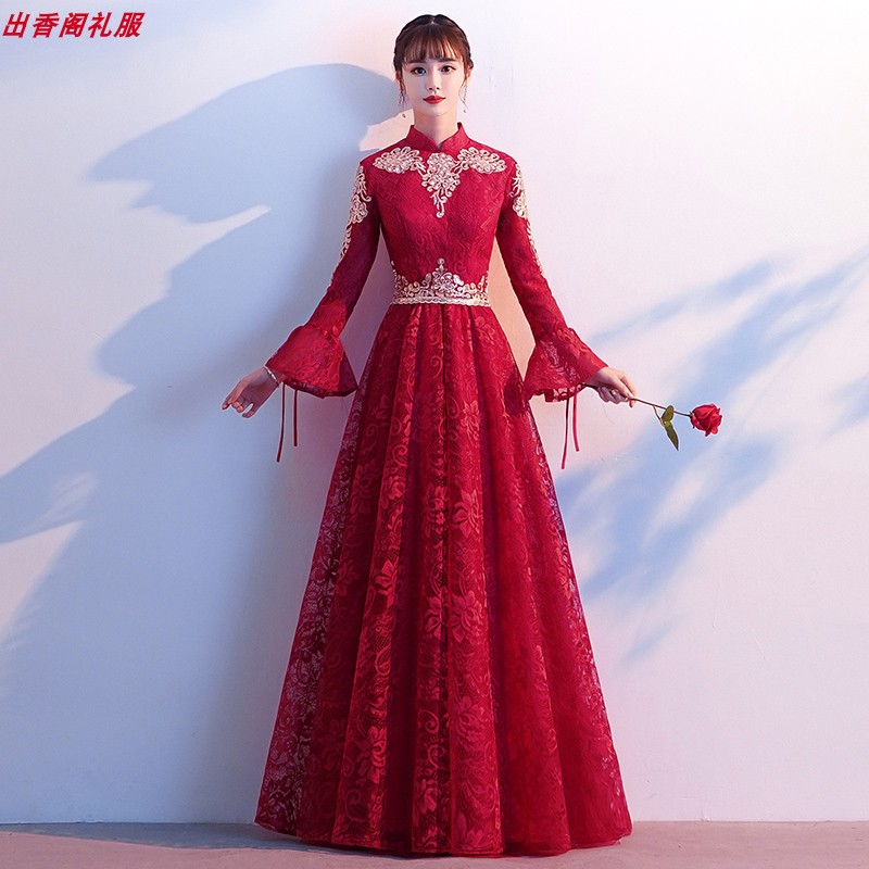 中式显瘦红色婚礼长款敬酒服新娘