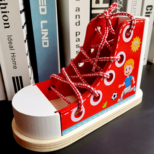 木制系鞋带玩具 小木鞋子 早教训练培养宝宝自理能力 幼儿园教具