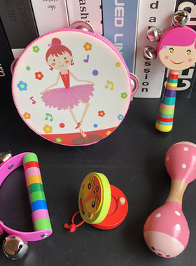 儿童手拨浪鼓婴儿铃铛玩具 沙球0-3-6-12宝宝摇铃制串铃鼓 木othe