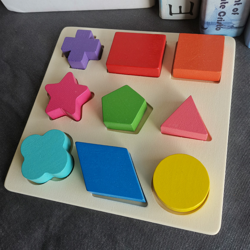 早教益智玩具木制立体拼图玩具 几何形状板三款 颜色认知板儿童
