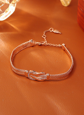 爆款玫瑰金镶锆石手链复古风时尚高级感ins风手饰女经典编织饰品