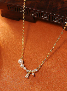 蝴蝶结珍珠锁骨链简约百搭