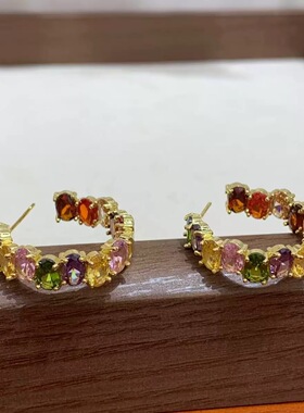 艾妮贝妮复古新款高级感轻奢满钻气质时尚简约耳钉女立体彩钻耳环