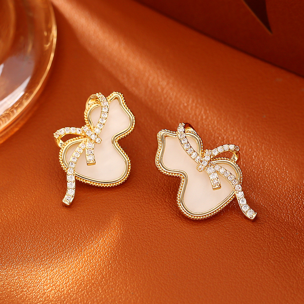 中国风葫芦福禄蝴蝶结耳钉感时尚喜庆纳福耳饰新中式气质饰品