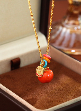 秋冬红苹果珐琅转运珠毛衣链