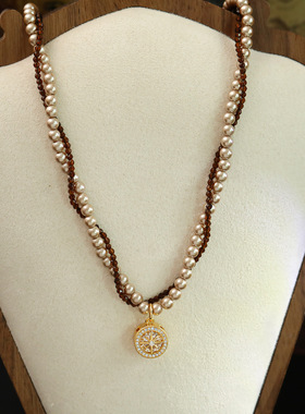 双层缠绕美拉德珍珠项链女超仙星芒设计锁骨链小众叠戴毛衣链