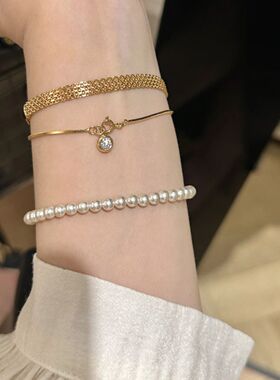 中古编织金色表带手链女 感轻奢小众精致金色显贵气质手饰潮