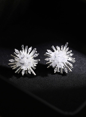 水晶冰花满天星烟花耳钉超仙气质银针耳环冰凌花时尚高级感耳饰女