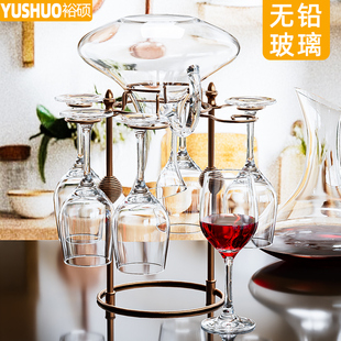 高档轻奢客厅红酒杯子大号高脚杯酒具带杯架挂架葡萄酒杯6只套装