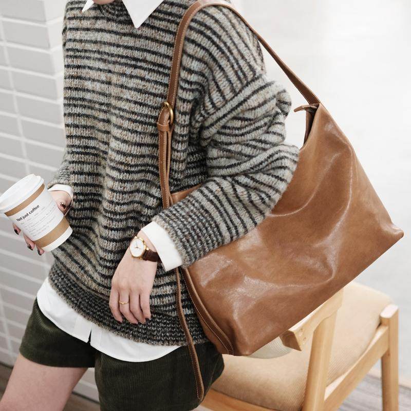 葱木 植鞣牛皮hobo包 小众通勤宽肩带斜挎包腋下质感大容量托特包,箱包皮具/热销女包/男包,托特包,淘宝优惠券,粉丝福利购,淘宝优惠卷