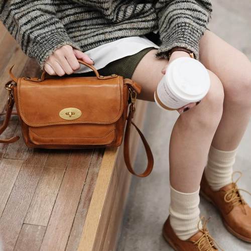 葱木植鞣牛皮美拉德小方包斜挎包