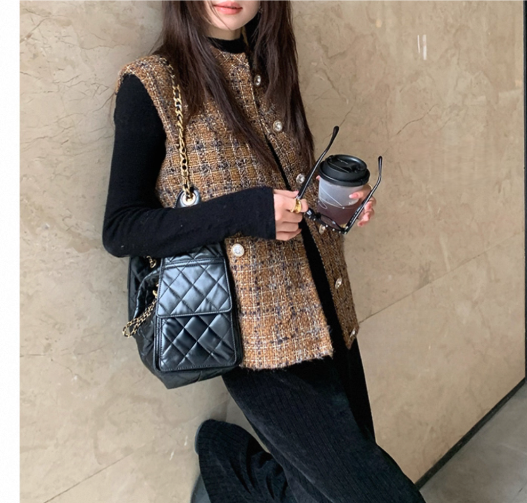 法式小香粗花呢马甲女秋外穿2025新款叠穿马夹编织外套显瘦上衣潮,女装/女士精品,马夹,淘宝优惠券,粉丝福利购,淘宝优惠卷