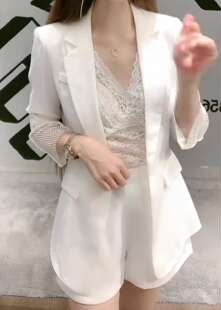 套装 2021夏新款 欧货气质职业时尚 网红西装 潮两件套 洋气女上衣短裤