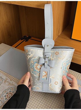 新中式宋锦提可自配布材料包编织手工包水桶包单肩斜跨女包小众风