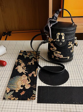 新款可自配布水桶包材料包DIY单肩斜挎包新中式丝巾手提手工包潮.