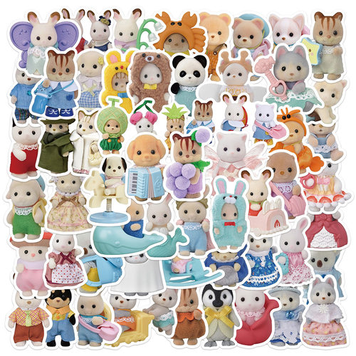 直营55张可爱Calico Critters贴纸行李箱笔记本电脑手账本手机壳
